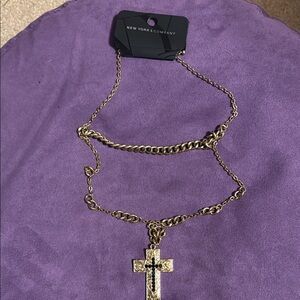 New York & Company Gold Elegant Cross Necklace